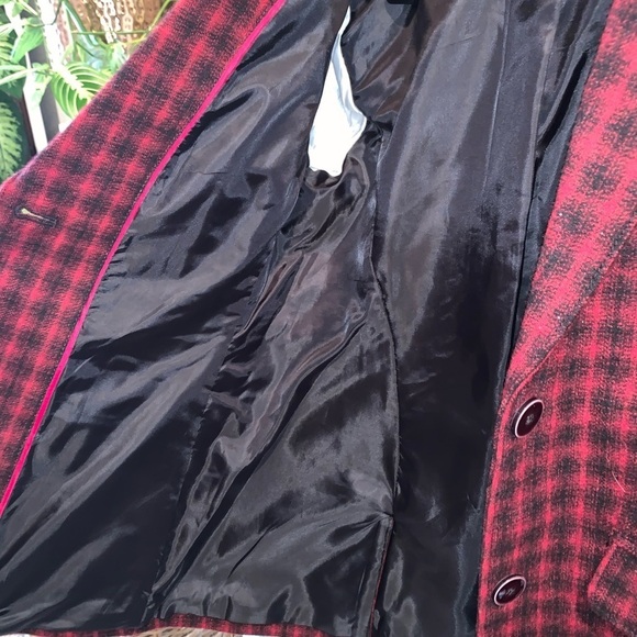 Eddie Bauer Red Black Wool Plaid Women’s Blazer Pockets Double Button Closure 6 - Picture 3 of 9